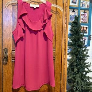 LOFT Magenta Sleeveless Ruffle Blouse